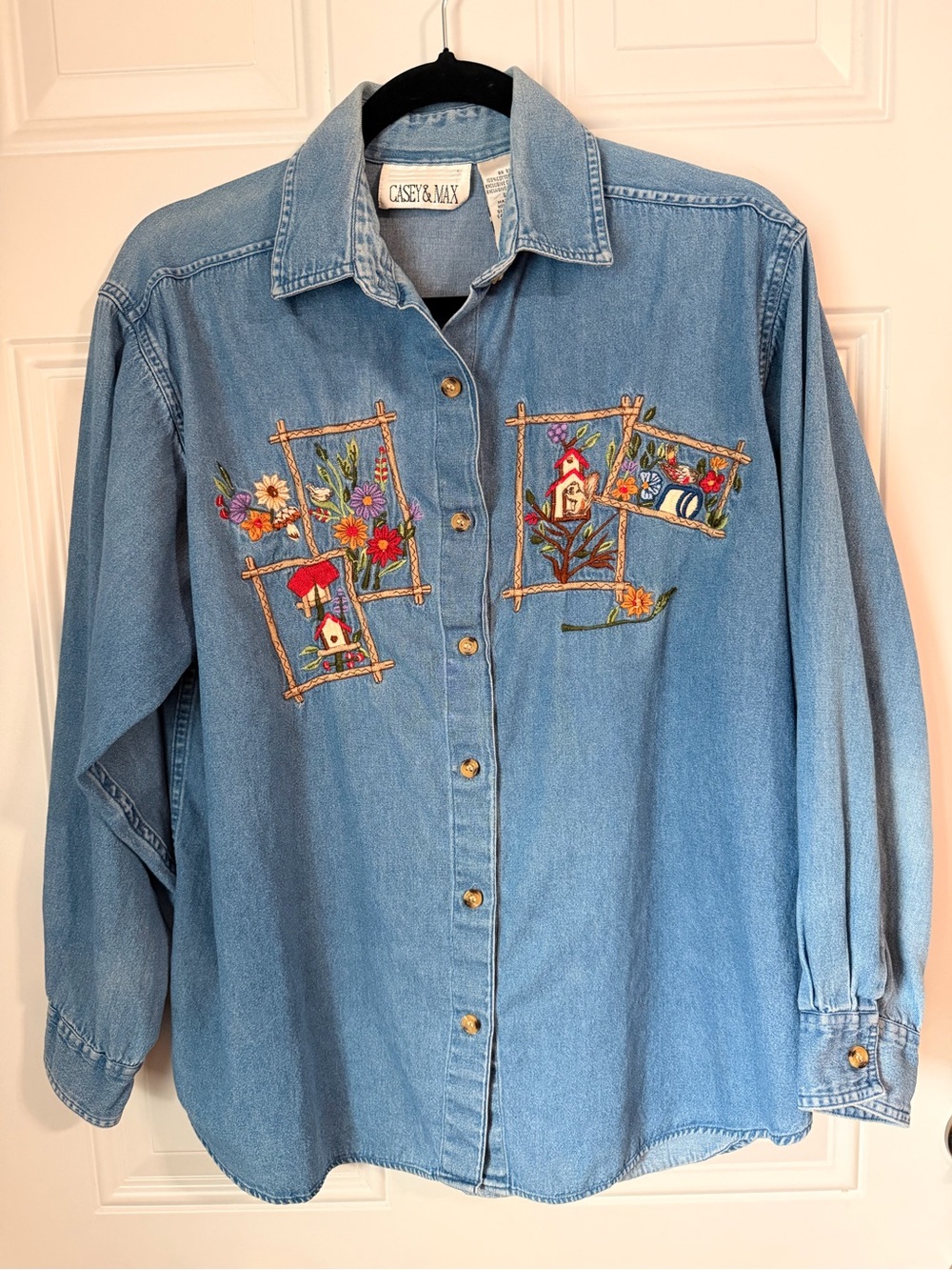 Casey & Max Light Blue Embroidered Denim Button-Down Shirt
